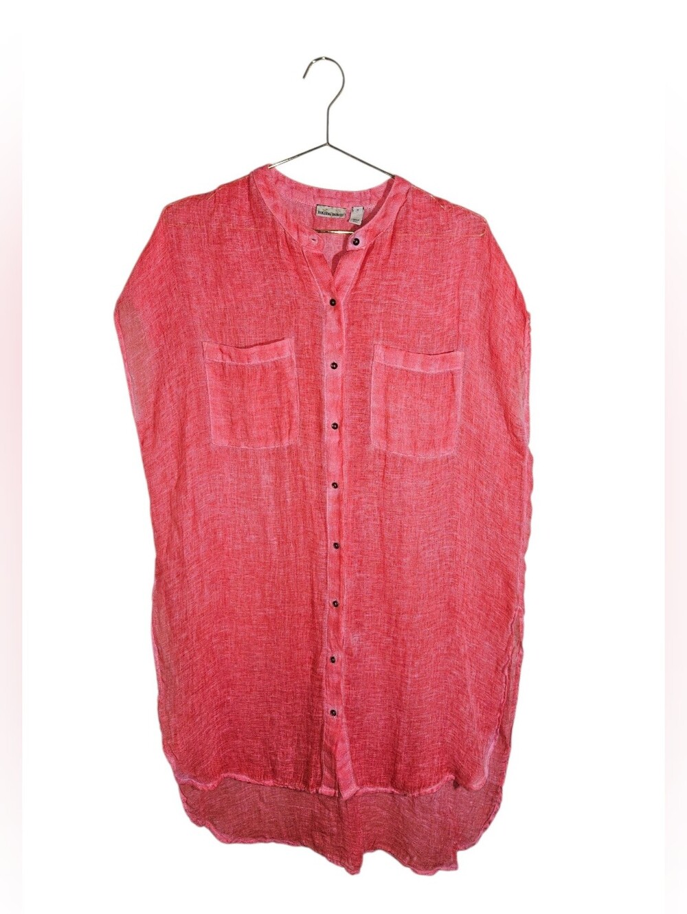 Anthropologie Holding Horses Coral Linen Long Line Lagenlook Tunic Top Size M